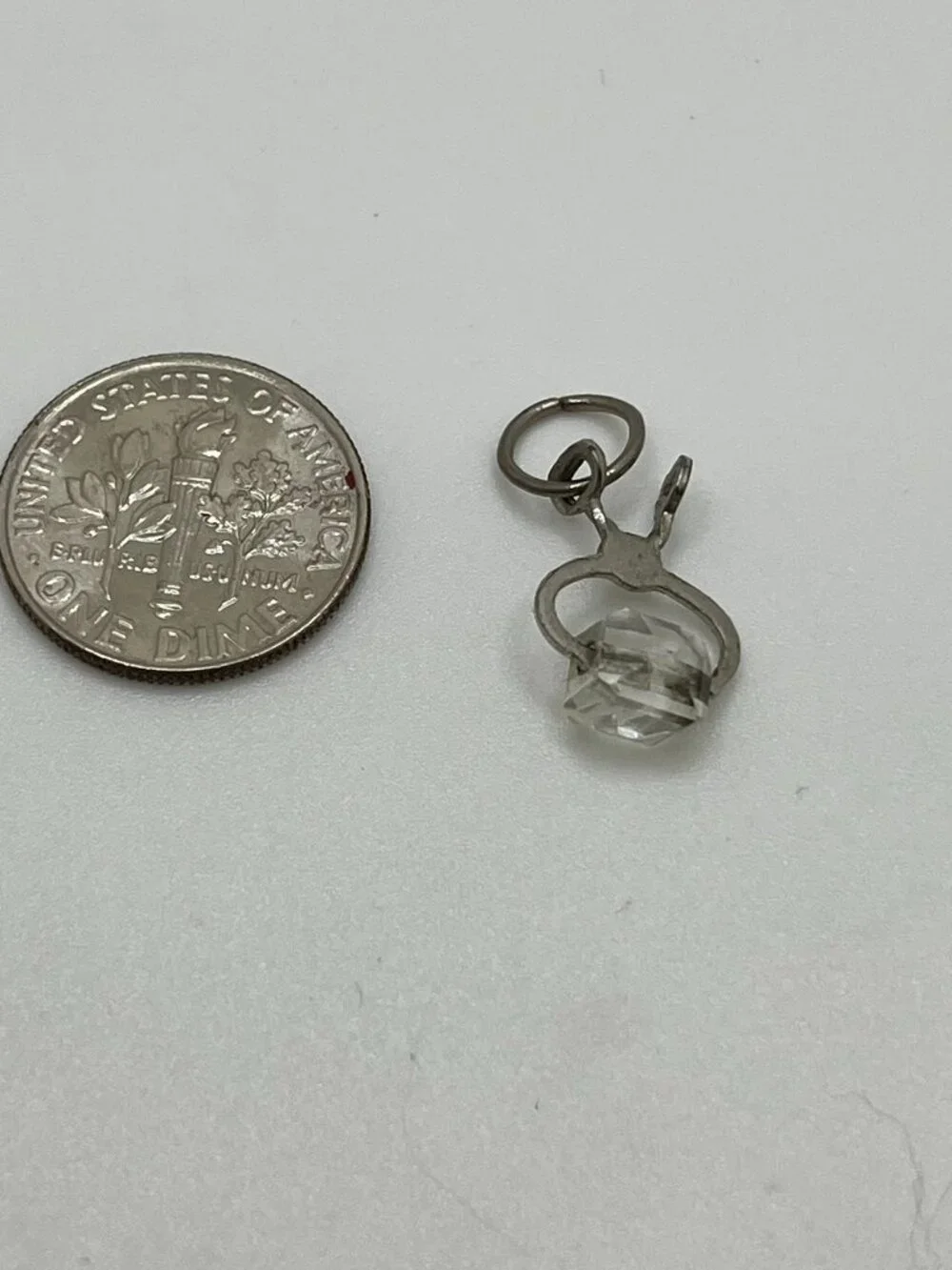 WELLS 925 Sterling Silver Antique Clear Glass Ice / Sugar Tongs Charm Pendant